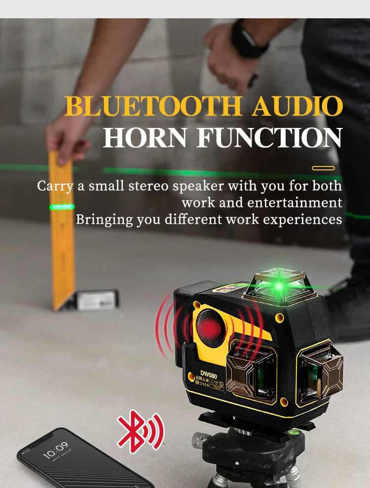 Dewalt 4D 16 Lines Laser Level Horizontal And Vertical With Remote Control And Bluetooth Speaker 360°Self-leveling Laser Levels