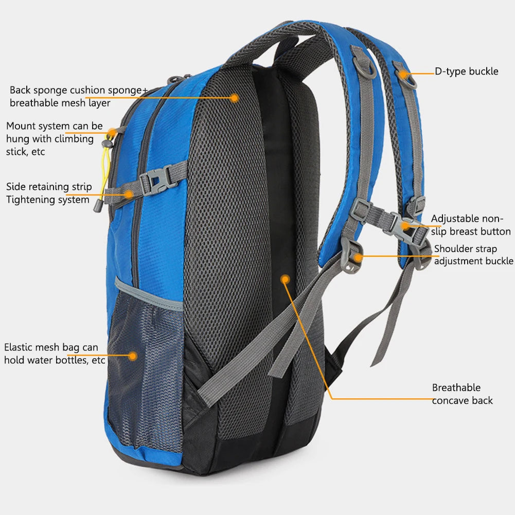 40L Mountaineering Bags Large-capacity Polyester Sports Rucksack with Reflective Tape Men Women Convenient for Climbing Storage