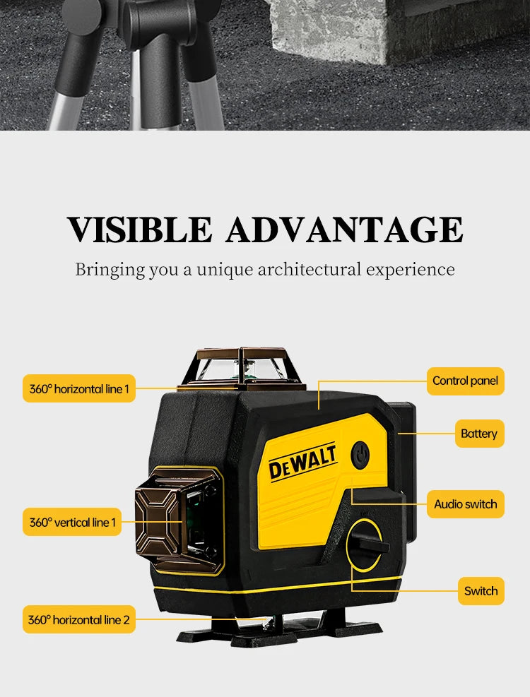 Dewalt 4D 16 Lines Laser Level Horizontal And Vertical With Remote Control And Bluetooth Speaker 360°Self-leveling Laser Levels