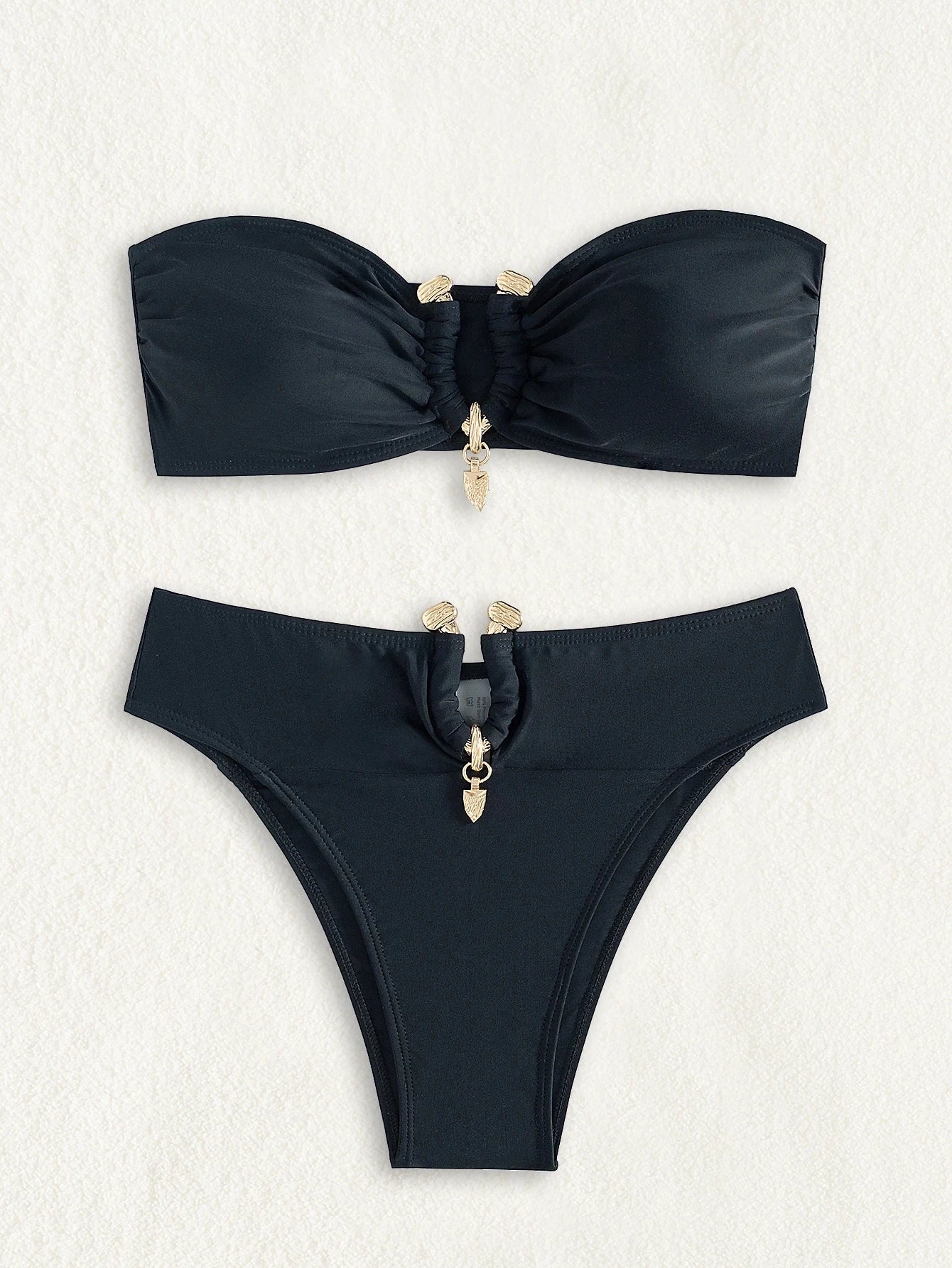Strapless Solid Split High Waist Swimsuit