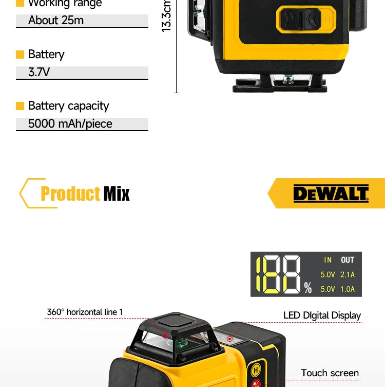 Dewalt 4D 16 Lines Laser Level 360° Horizontal And Vertical Cross Green Light Automatic Self-Leveling Professional Electric Tool