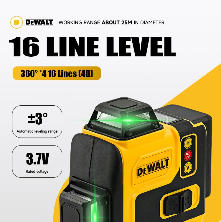 Dewalt 4D 16 Lines Laser Level 360° Horizontal And Vertical Cross Green Light Automatic Self-Leveling Professional Electric Tool