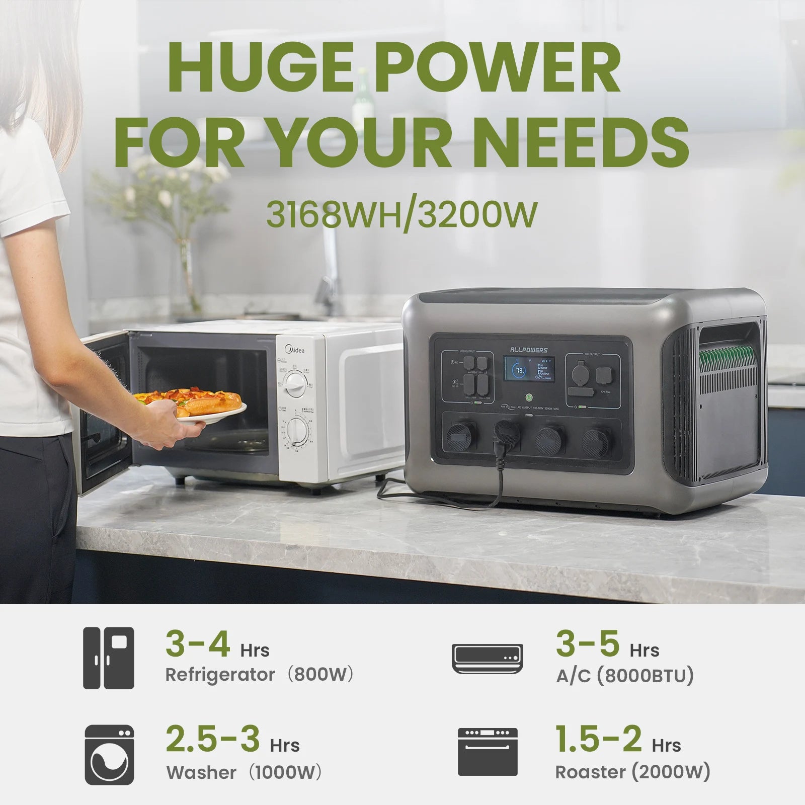 ALLPOWERS R3500 Portable Power Station with B3000 Expandable Battery 3500W 6336Wh LiFePO4 Battery Solar Generator for RV Camping