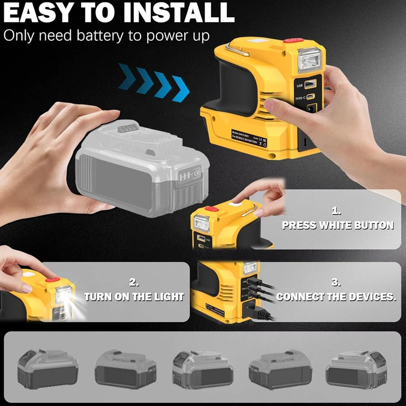 180W Battery Adapter for Dewalt 20V Li-ion Battery with USB&Type-C Fast Charging DC 20V To AC  Power Charger 110V/220V Inverter