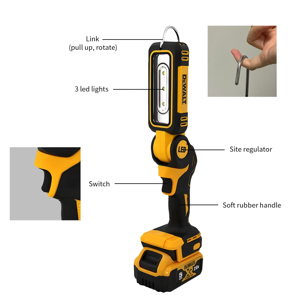 Dewalt LED Lighting Work Light Flashlight 90 Degree Foldable 20V Battery Household Handheld Multifunctional Emergency Light