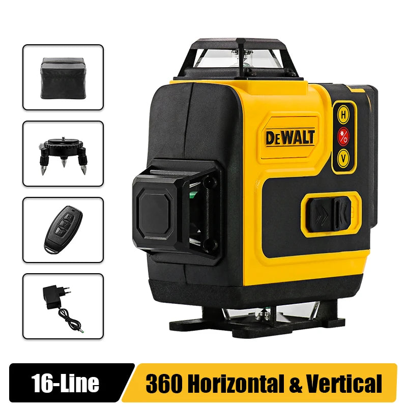 Dewalt 4D 16 Lines Laser Level 360° Horizontal And Vertical Cross Green Light Automatic Self-Leveling Professional Electric Tool