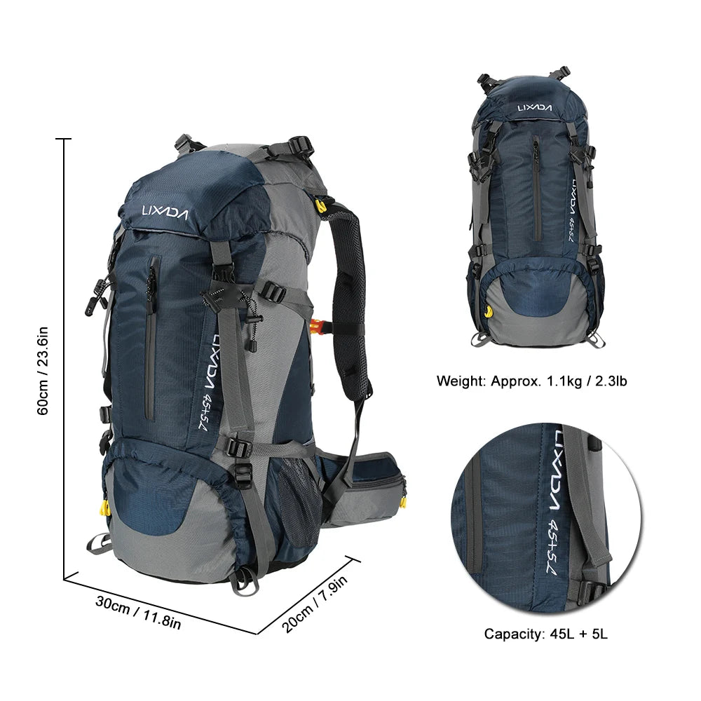 50L Waterproof Outdoor Sport Hiking Camping Travel Backpack Pack Mountaineering Climbing Trekking Bag Knapsack with Rain Cover