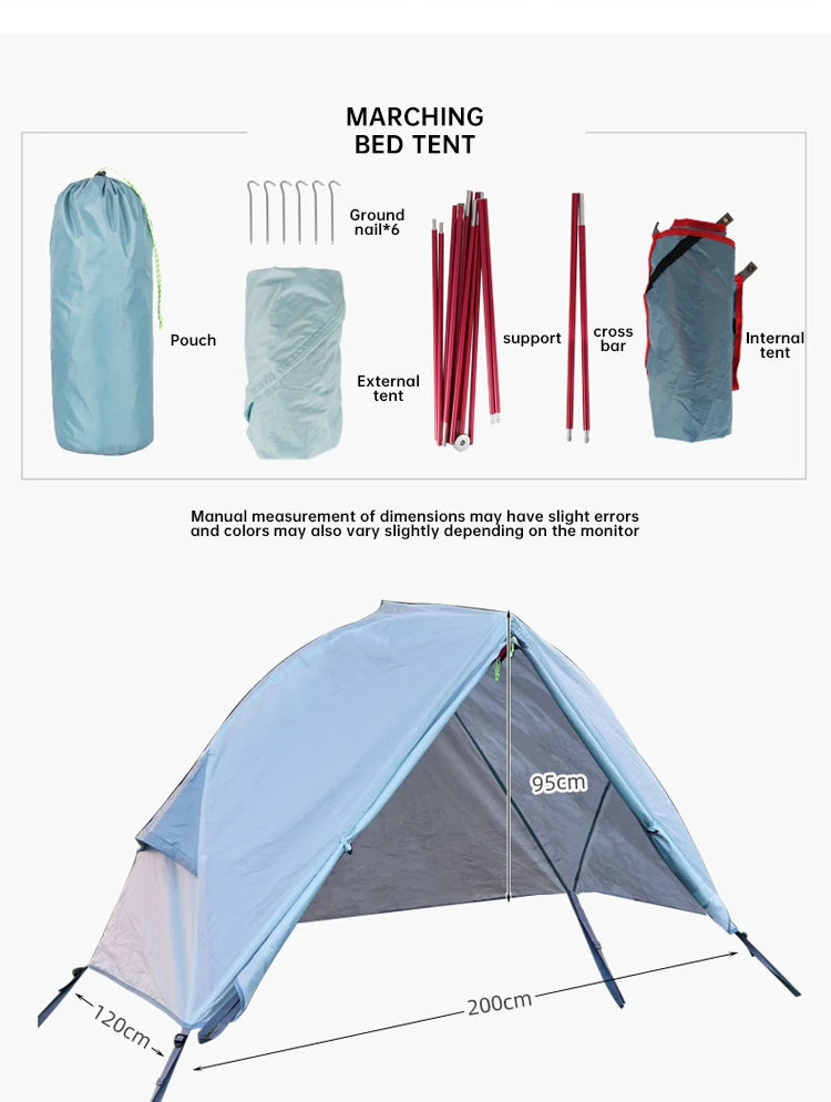Outdoor Camping Tent, Foldable Bunk Bed Tent, Portable Single Person Marching Bed Tent, Mosquito Proof Beach Tent, Hiking Tent