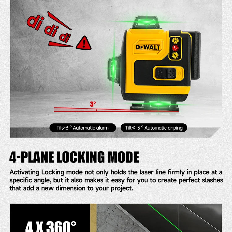 Dewalt 4D 16 Lines Laser Level 360° Horizontal And Vertical Cross Green Light Automatic Self-Leveling Professional Electric Tool
