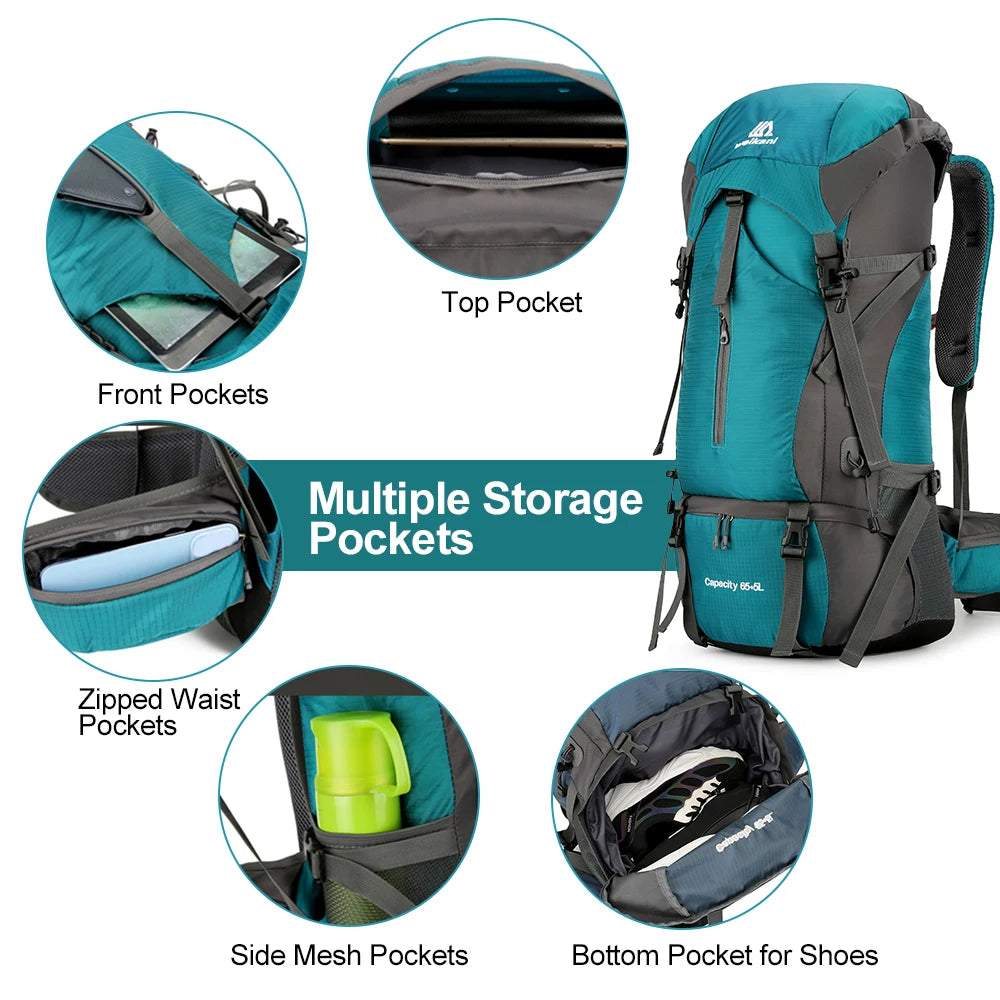 70L Mountaineering Bag Outdoor Sports Backpack Waterproof Hiking Backpack Camping Climbing Rucksack Travel Trekking Rucksack