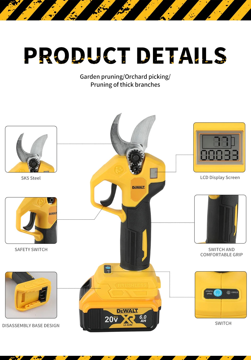 Dewalt Brushless Electric Pruning and Gardening Tool Is Suitable for Pruning Fruit Trees and Comes with An Adaptive Battery