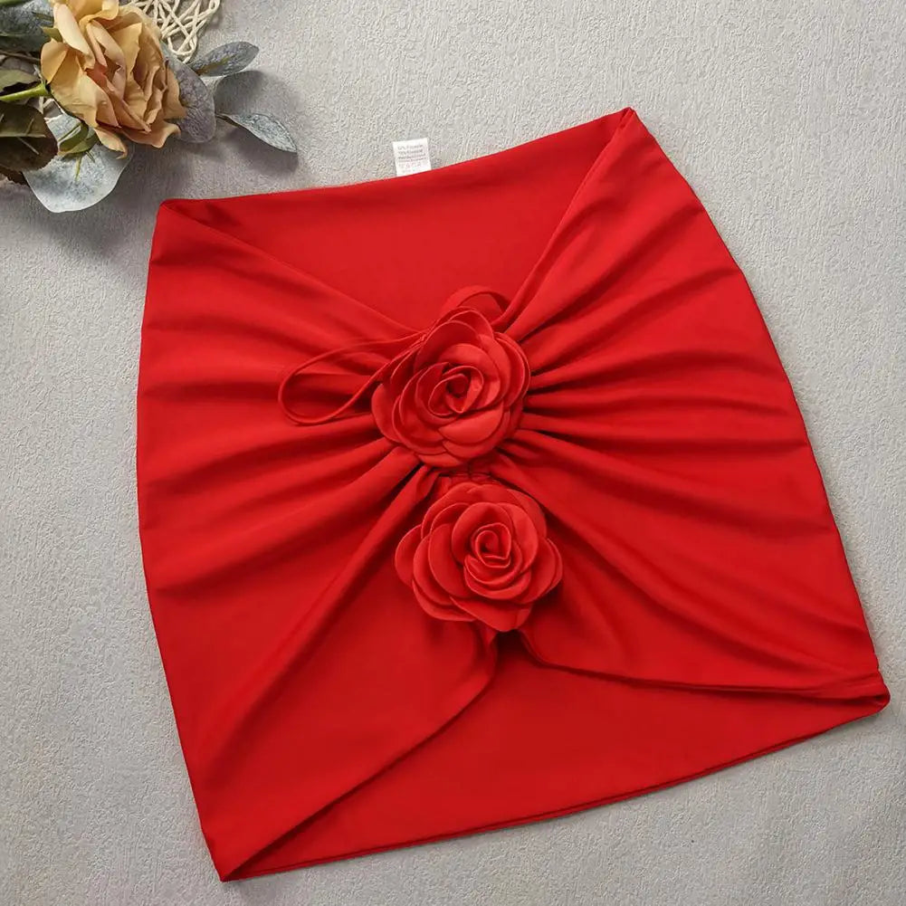 Rose Flower Decor Halter Overskirt Swimsuit