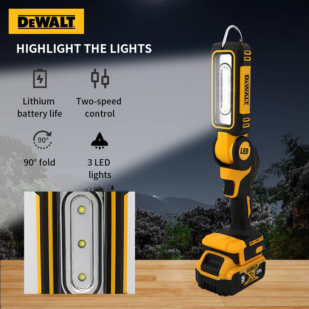 Dewalt LED Lighting Work Light Flashlight 90 Degree Foldable 20V Battery Household Handheld Multifunctional Emergency Light
