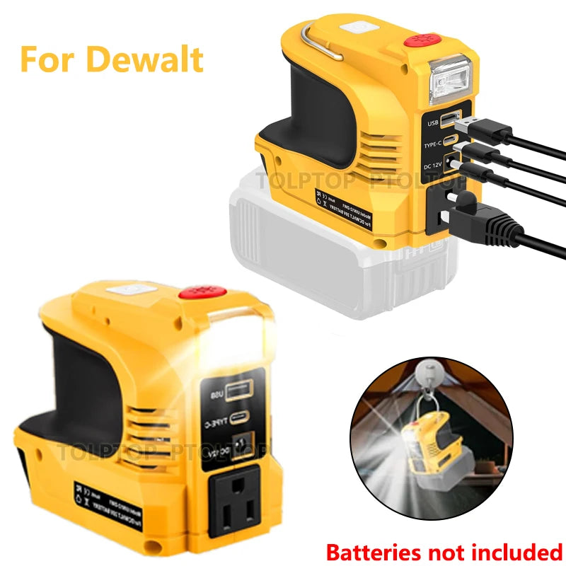 180W Battery Adapter for Dewalt 20V Li-ion Battery with USB&Type-C Fast Charging DC 20V To AC  Power Charger 110V/220V Inverter