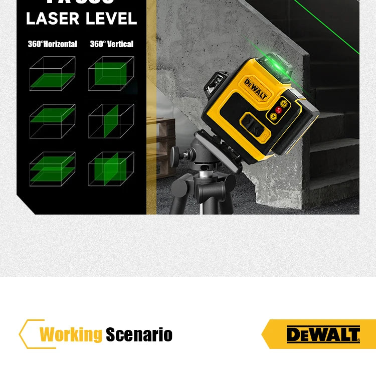 Dewalt 4D 16 Lines Laser Level 360° Horizontal And Vertical Cross Green Light Automatic Self-Leveling Professional Electric Tool