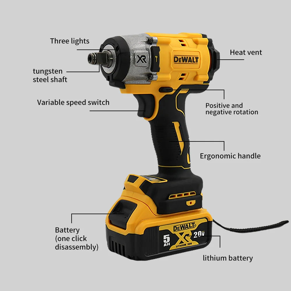Dewalt 20V Battery 3000RPM Brushless Electric Impact Wrench  Car Truck Repair Impact Dril Screwdriver Cordless Wrench Power Tool