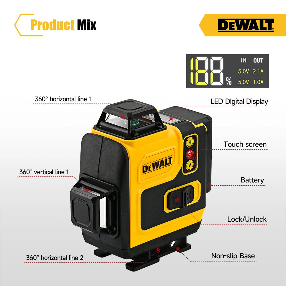 Dewalt 4D 16 Lines Laser Level 360° Horizontal And Vertical Cross Green Light Automatic Self-Leveling Professional Electric Tool