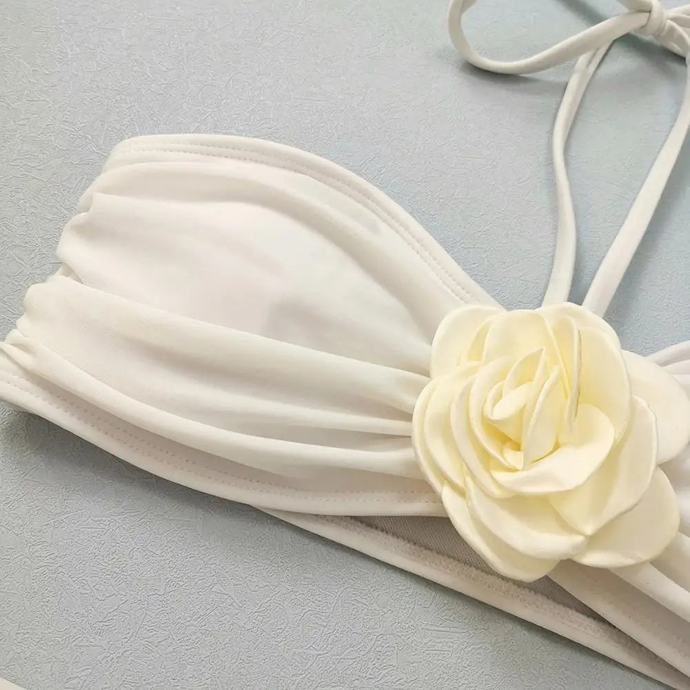 Rose Flower Decor Halter Overskirt Swimsuit