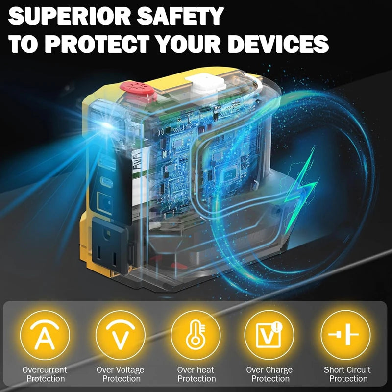 180W Battery Adapter for Dewalt 20V Li-ion Battery with USB&Type-C Fast Charging DC 20V To AC  Power Charger 110V/220V Inverter