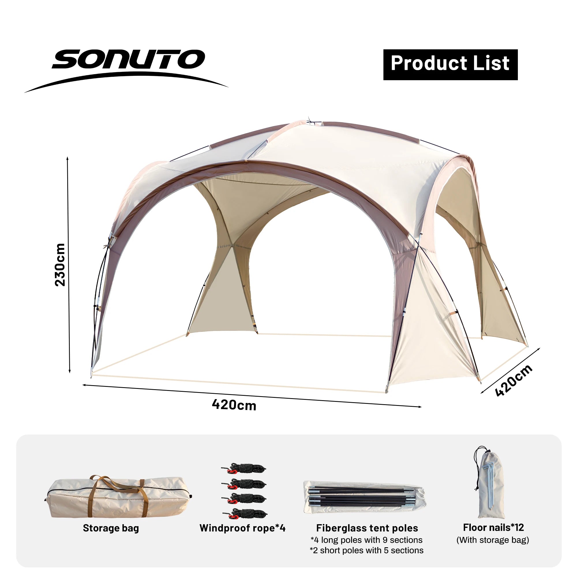 Sonuto Dome Canopy Large Tent Outdoor Extra Large Camping Awning Outdoor Sun Protection Hiking Rainproof Pavilion Anti-Mosquito
