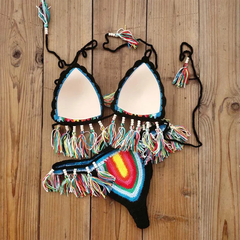 Crochet Rainbows Rasta Tassel Swimsuit