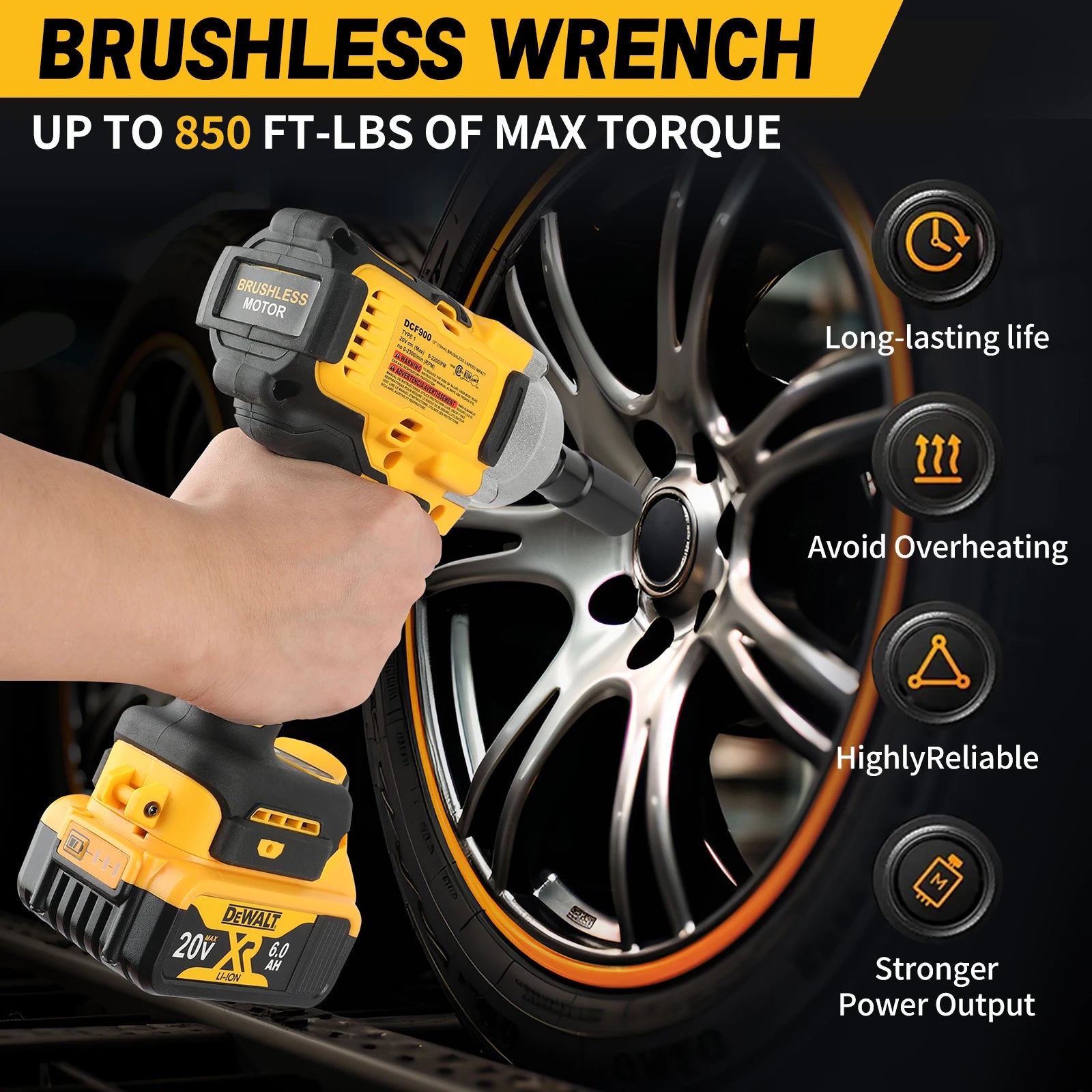 DEWALT Impact Wrench 1/2" Inch High Torque With Hog Ring Anvil 20V Brushless Cordless Wrench Dewalt Power Tools DCF900