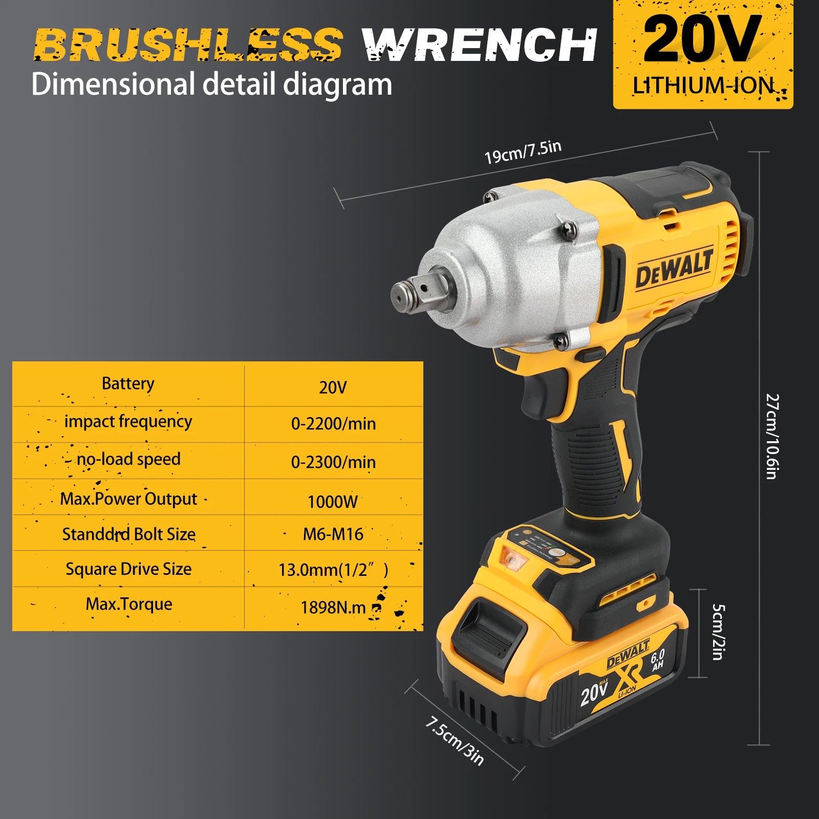 DEWALT Impact Wrench 1/2" Inch High Torque With Hog Ring Anvil 20V Brushless Cordless Wrench Dewalt Power Tools DCF900
