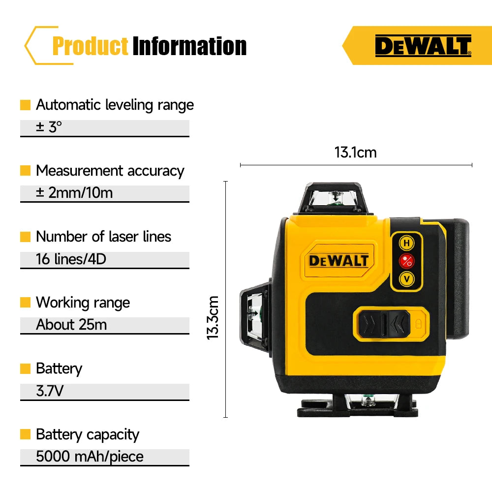 Dewalt 4D 16 Lines Laser Level 360° Horizontal And Vertical Cross Green Light Automatic Self-Leveling Professional Electric Tool
