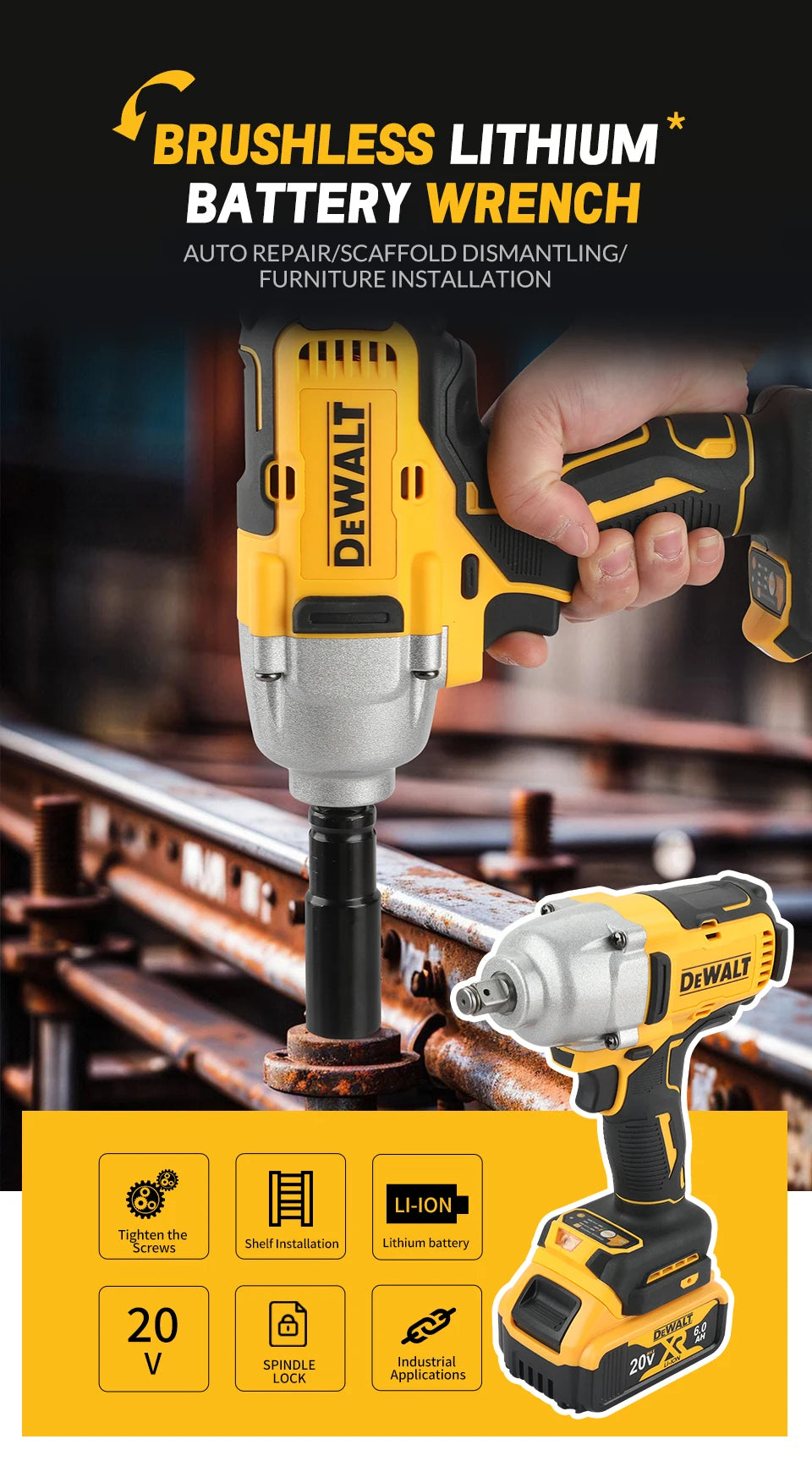 DEWALT Impact Wrench 1/2" Inch High Torque With Hog Ring Anvil 20V Brushless Cordless Wrench Dewalt Power Tools DCF900