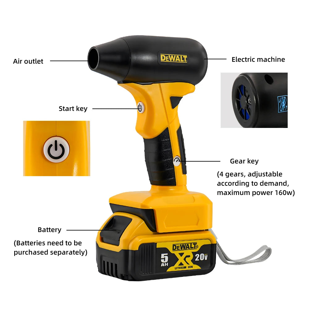 Dewalt 20V Battery Air blower 130000RPM Turbo Jet Fan Brushless Motor Handheld Duct Fan Electric Air Duster Adjustable windspeed