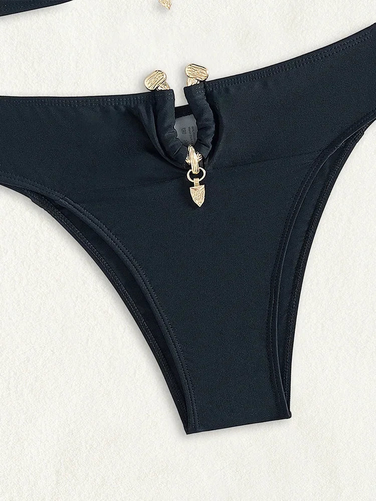 Strapless Solid Split High Waist Swimsuit