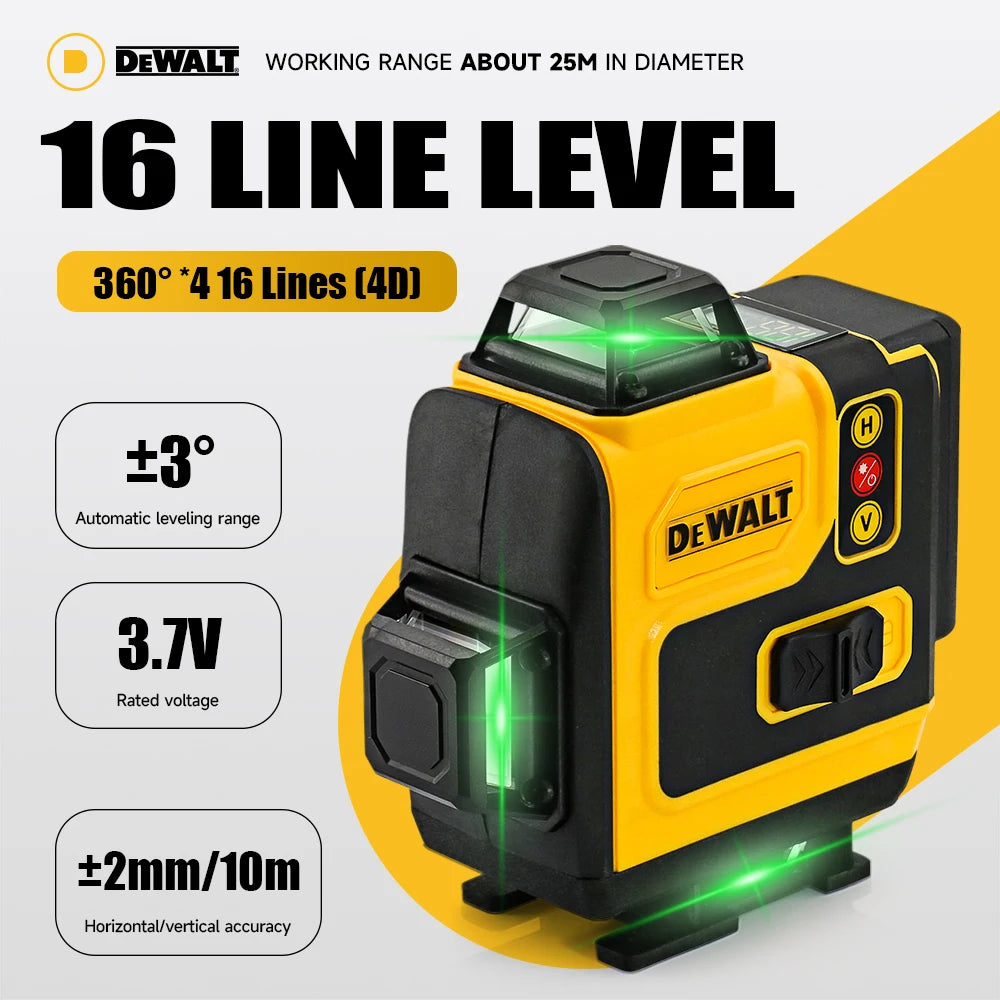 Dewalt 4D 16 Lines Laser Level 360° Horizontal And Vertical Cross Green Light Automatic Self-Leveling Professional Electric Tool