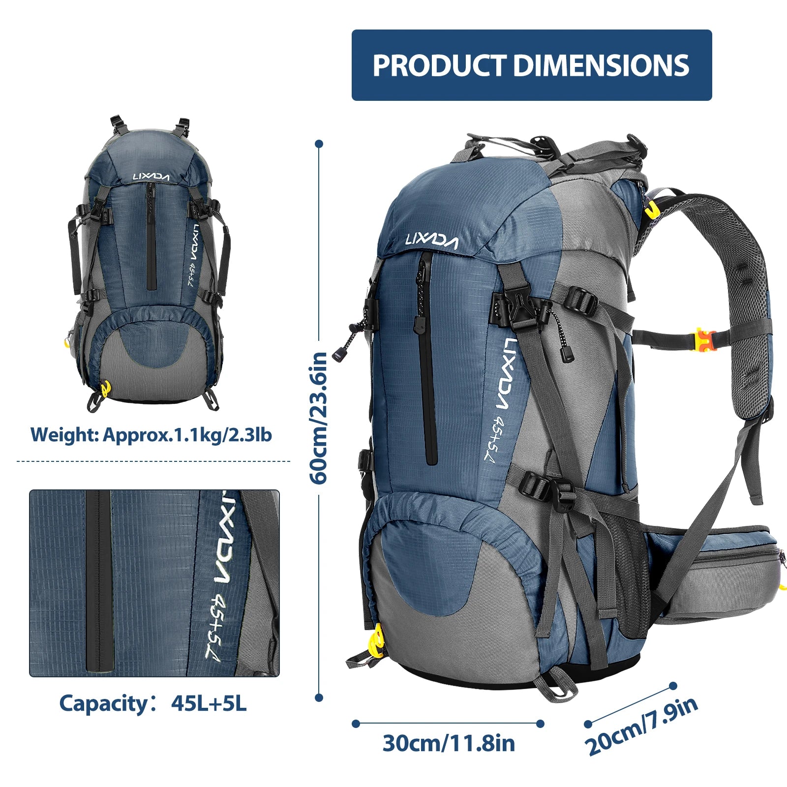 50L Waterproof Outdoor Sport Hiking Camping Travel Backpack Pack Mountaineering Climbing Trekking Bag Knapsack with Rain Cover