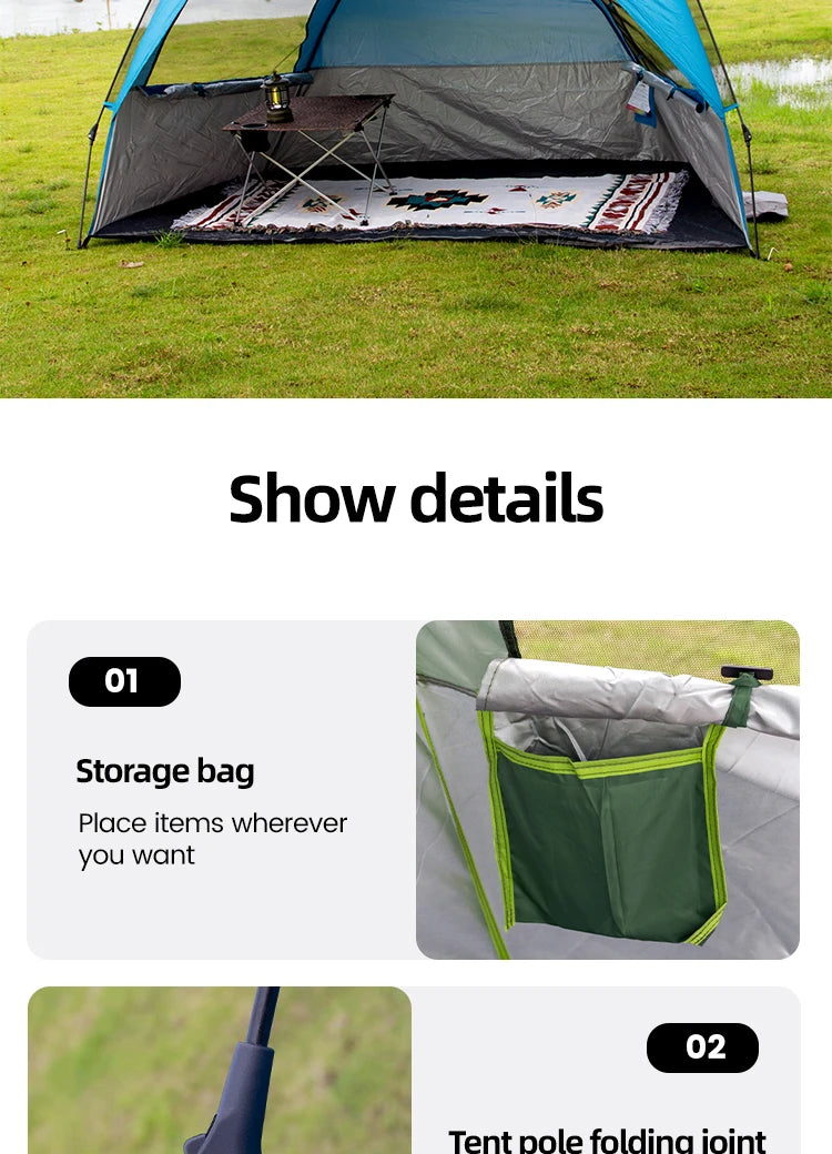 Outdoor 3-4P One-Touch Camping Tent Quick Automatic Opening Beach Fishing Tent Family Travel Picnic Park Anti-UV Shade