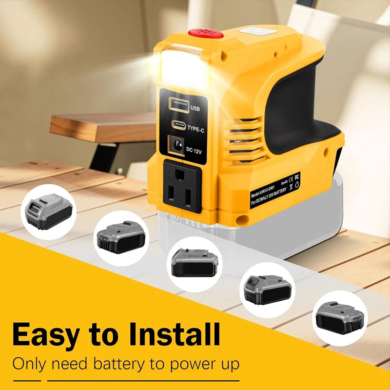180W Battery Adapter for Dewalt 20V Li-ion Battery with USB&Type-C Fast Charging DC 20V To AC  Power Charger 110V/220V Inverter