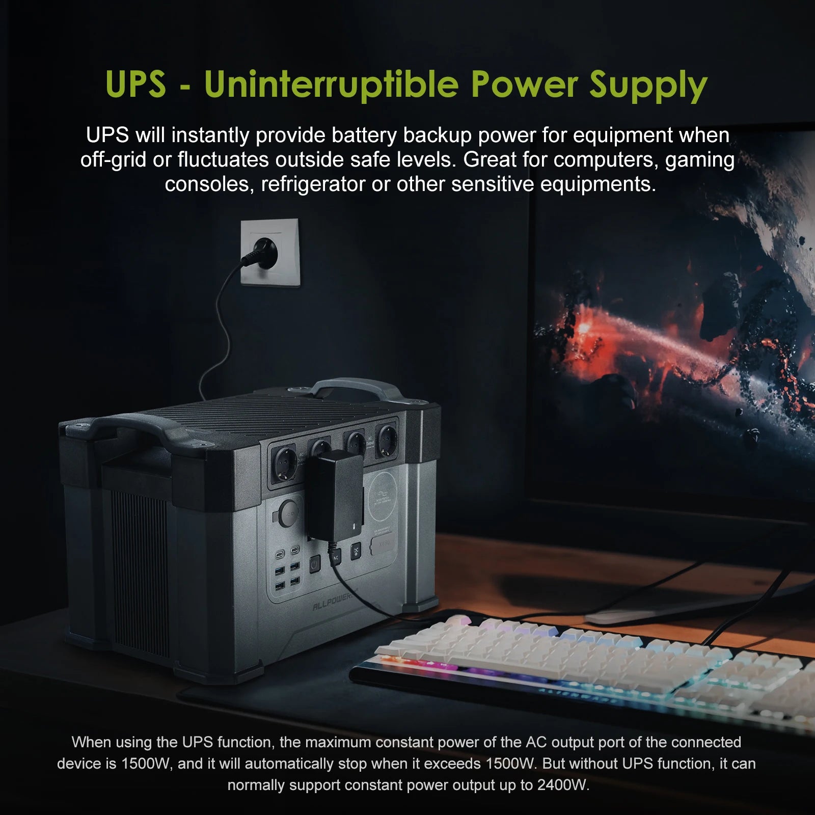 ALLPOWERS S2000 PRO Powerstation 2400W（Peak 4000W）Solar Generator&Power Supply with UPS, Fast Charging（AC input up to 1500W)