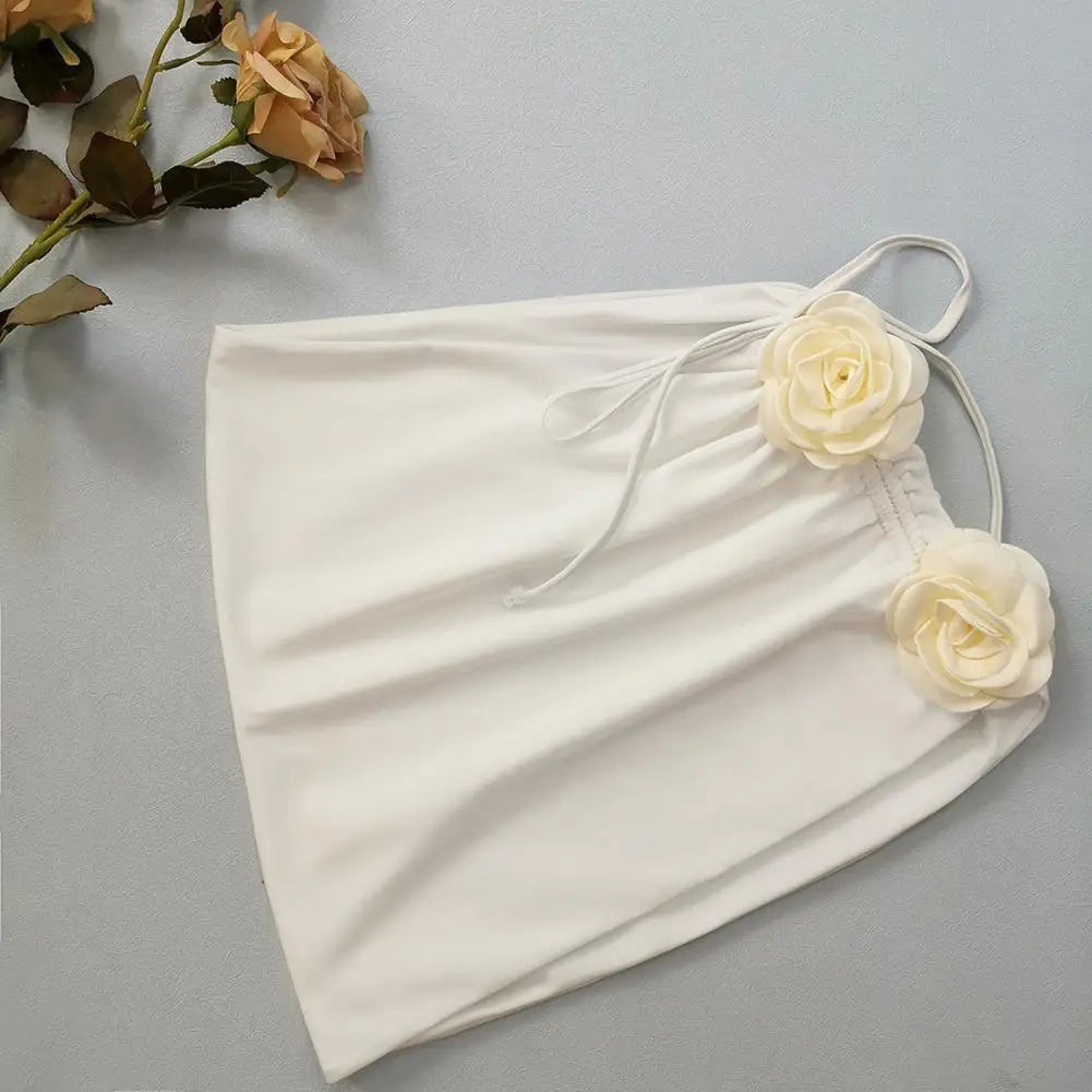 Rose Flower Decor Halter Overskirt Swimsuit