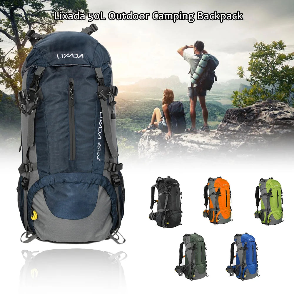 50L Waterproof Outdoor Sport Hiking Camping Travel Backpack Pack Mountaineering Climbing Trekking Bag Knapsack with Rain Cover