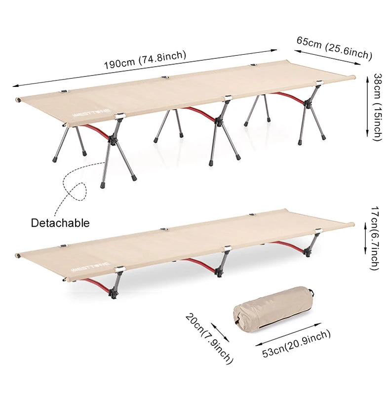 WESTTUNE Camping Cot Portable Folding Bed Ultralight Aluminum Alloy Sleeping Cot for Outdoor Hiking Backpacking Travel