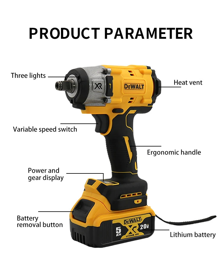 Dewalt 20V Battery 3000RPM Brushless Electric Impact Wrench  Car Truck Repair Impact Dril Screwdriver Cordless Wrench Power Tool