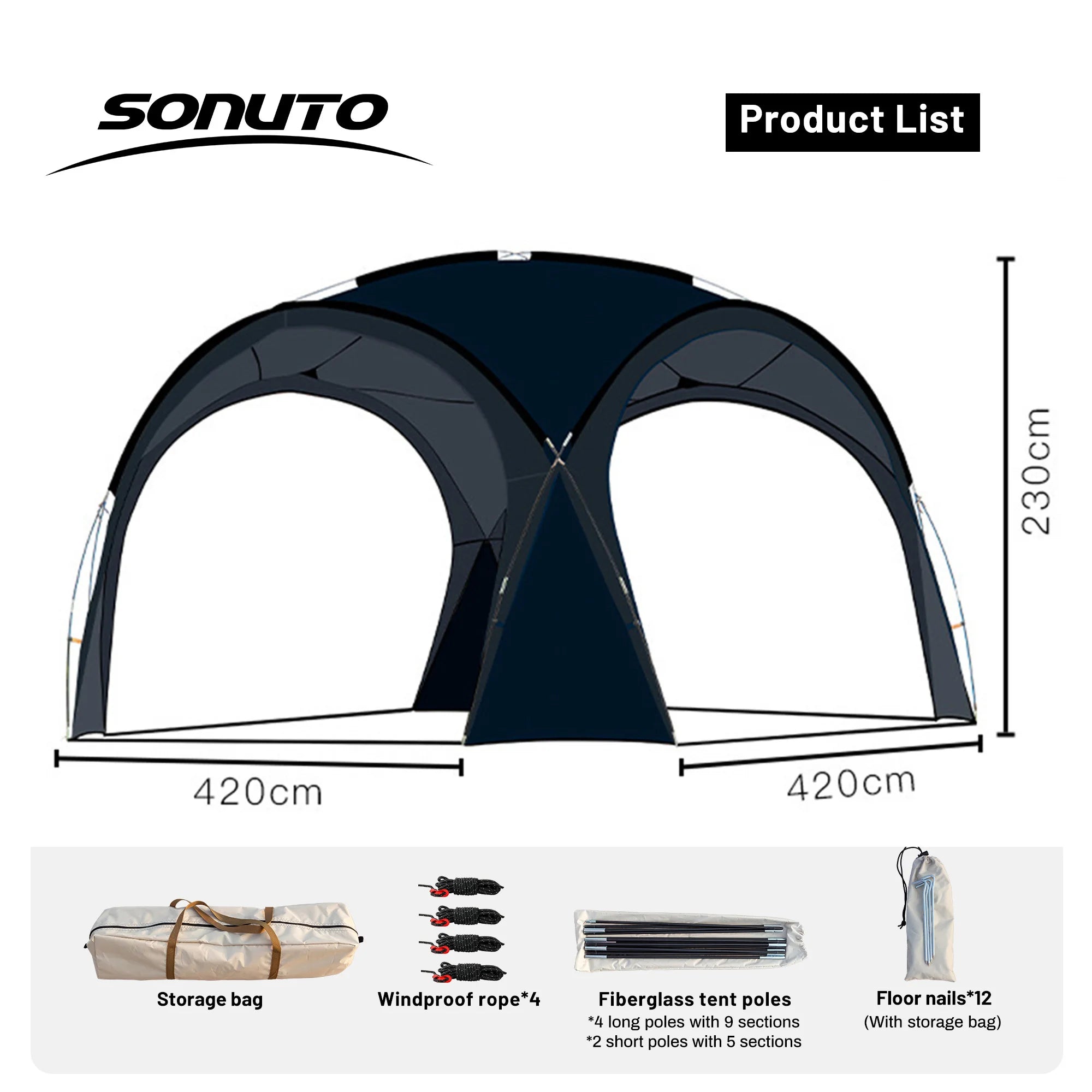 Sonuto Dome Canopy Large Tent Outdoor Extra Large Camping Awning Outdoor Sun Protection Hiking Rainproof Pavilion Anti-Mosquito