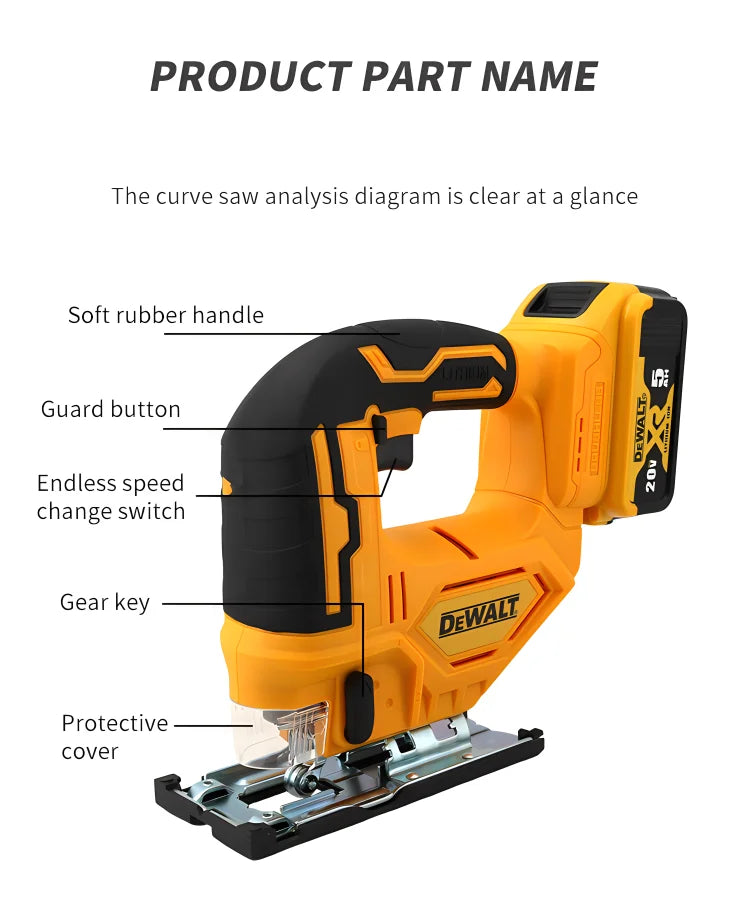 Dewalt 2700RPM Brushless Curve Saw Cordless Electric Jig Saw Portable Adjustable Woodworking Power Tool For Dewalt 20V Battery