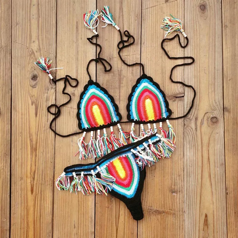 Crochet Rainbows Rasta Tassel Swimsuit