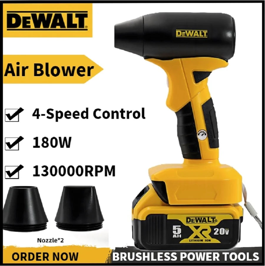 DEWALT 180W Electric Air Blower with 130000 RPM Brushless Motor 4-Speed Control 20V Lithium Battery Rechargeable Power Tools